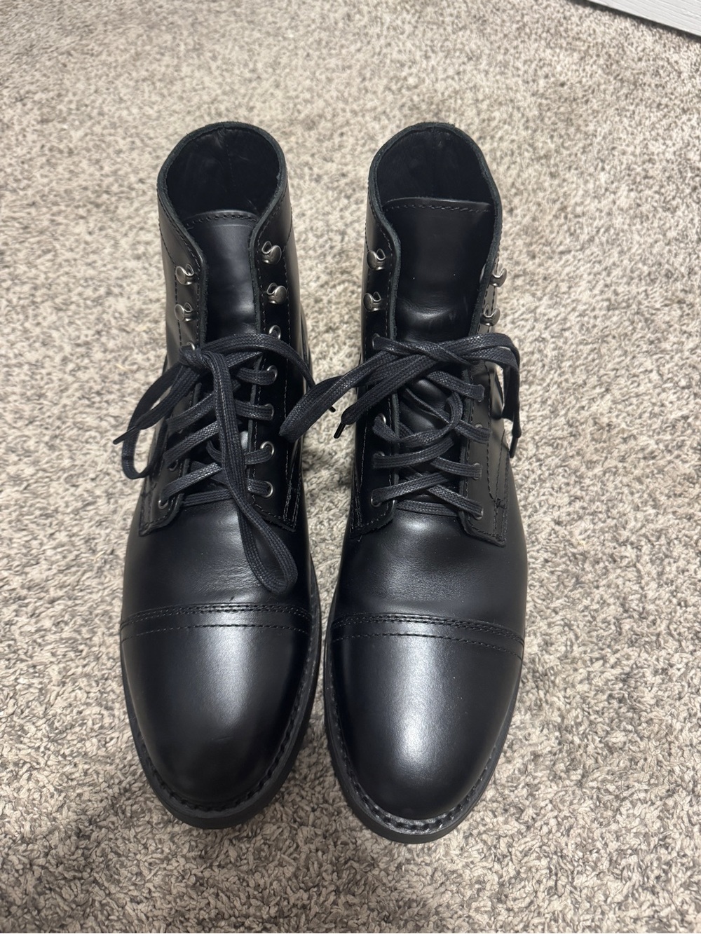 Thursday Boot Company Captain Boots Black Leather Lace-Up Cap-Toe